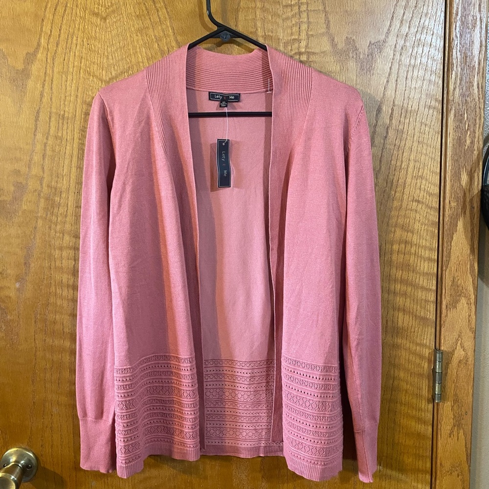 NWT Elegant Coral Pink Open Front Cardigan, XS,